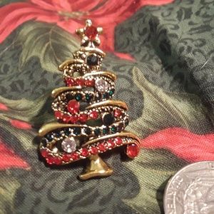 X-mas Tree Rhinestone, Gold, Pin